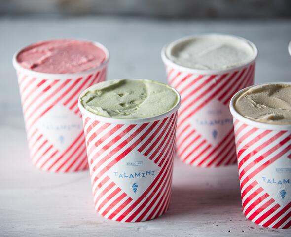 Pots of ice cream in various flavours