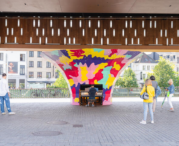 Colourful piano under the City pavilion