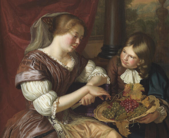 Maria Schalken, Boy offering grapes to a woman, ca. 1675-85, New York, The Leiden Collection