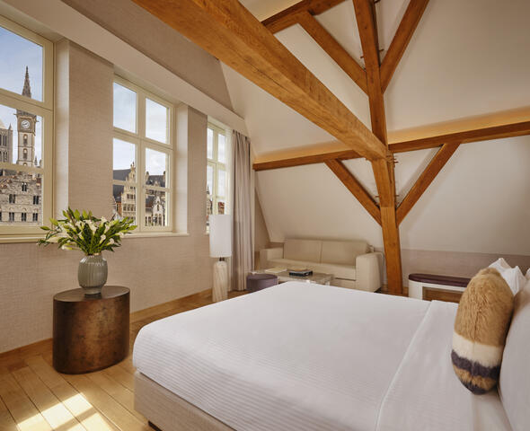 Slaapkamer in hotel Marriott Ghent