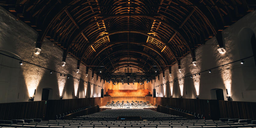 Interior of the concert hall with a view of the stage