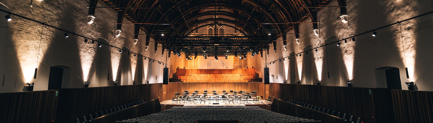 Interior of the concert hall with a view of the stage