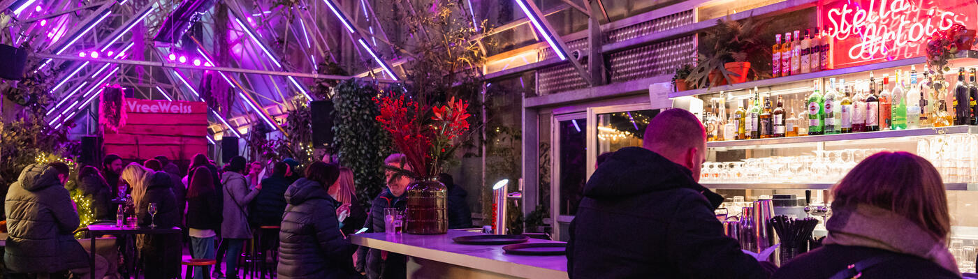 People inside a winter bar