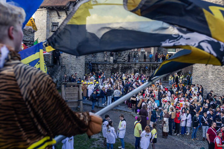 Students still occupy the Castle of the Counts every year with flags and streamers