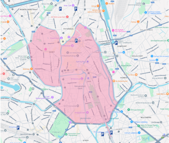 ©Stad Gent Kaart met autovrije zone 'Gent autovrij' editie 2025