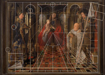 schilderij van Eyck met geometrische vormen over getekend 