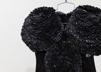 zwarte jurk met zwarte veren