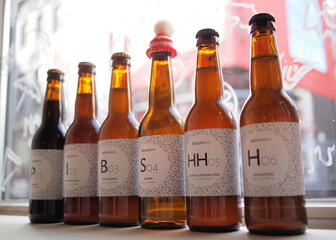 Bottles of the artisanal beers in a row