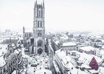 Winterzicht met sneeuw vanop de toren van het Belfort.