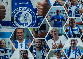 Collage van foto's van supporters van KAA Gent.