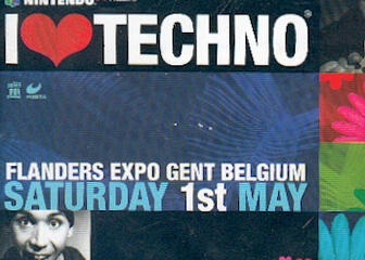 Kleurrijke folder van I Love Techno 1999 in Flanders Expo Gent