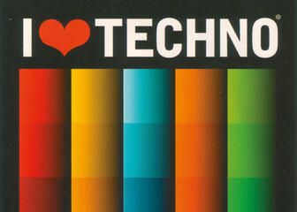 Kleurrijke affiche van I Love Techno in 2000, dat toen nog doorging in Flanders Expo in Gent.