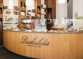 Counter with a wide variety of chocolates
