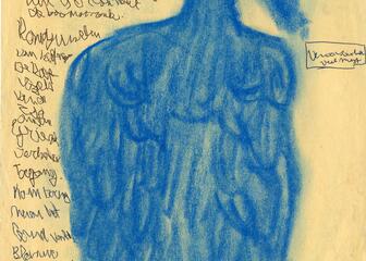 Willy Van Laere, zonder titel, 1985: une créature bleue ressemblant à un oiseau