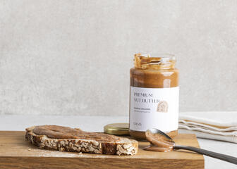 A sandwich spread with nutbutter made from hazelnuts and chocolate