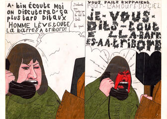 Denis Boudouard, ohne Titel, um 1980-1990, Filzstift und Farbstift auf Papier, 21 x 29,7 cm. Sammlung Matthieu Morin, Lille