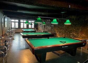 Pool tables on the first floor