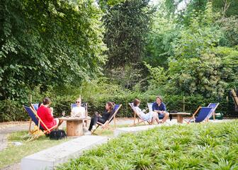 People on the terrace in the green