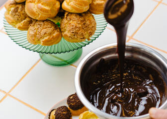 Preparing ice cream puffs