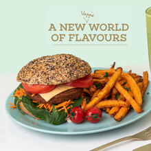 Tasty burger with sweet potato fries and a green shake